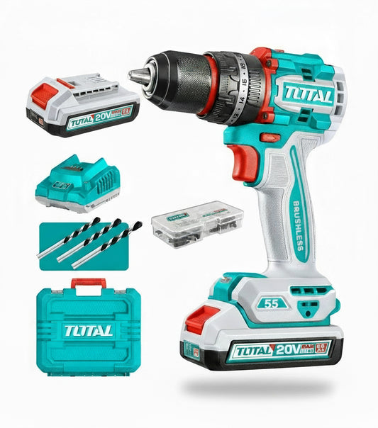 شنيور بطارية 20فولت عزم 55نيوتن براشليس دقاق+2بطارية TOTAL