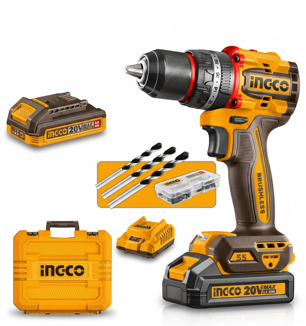 شنيور بطارية 20 فولت عزم 55نيوتن دقاق + 2بطاريه INGCO