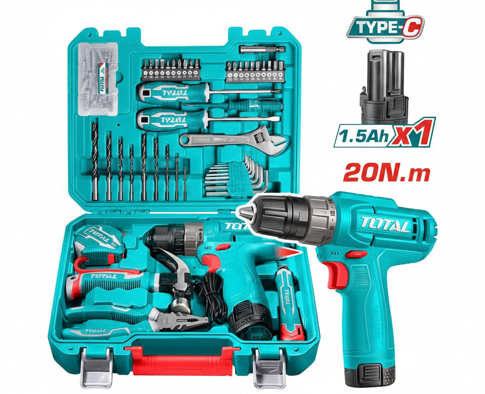 شنيور بطارية 12 فولت عزم 20نيوتن +1 بطارية + 129 ق TOTAL