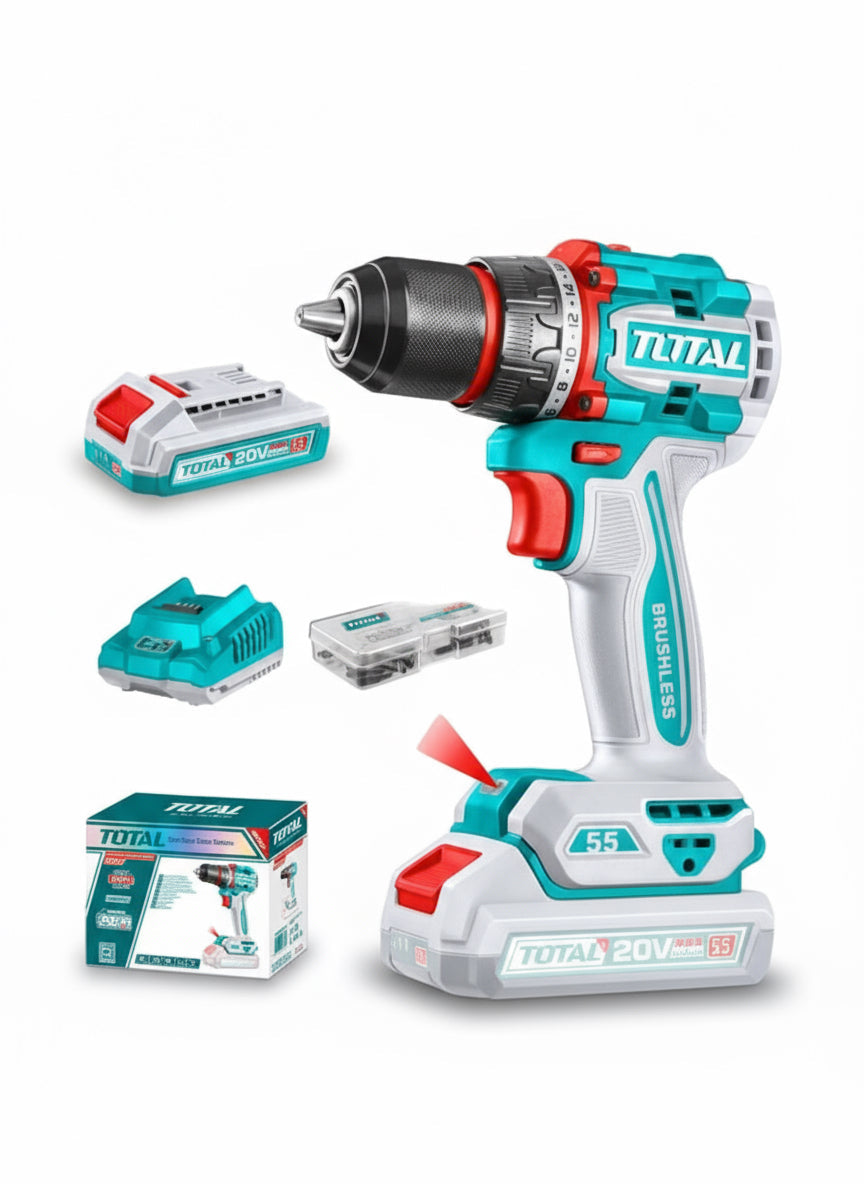 شنيور بطارية 20فولت عزم 55نيوتن براشليس +1بطارية TOTAL