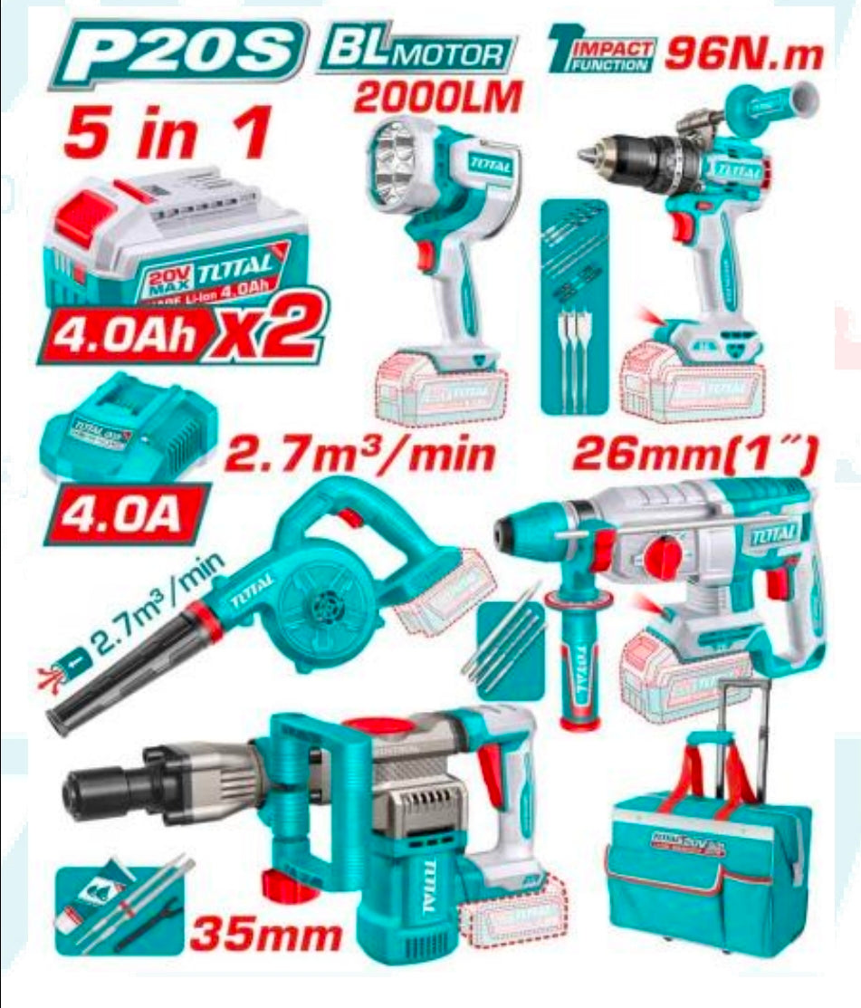 كومبو5*1شنيور دقاق96نيوتن+2هيلتى26م و35م+كشاف+بلاور+2بطارية4امبيرTOTAL