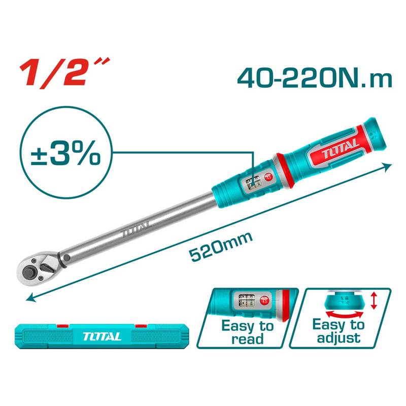 مفتاح عزم ديجيتال 1/2" من 40 الى 220 نيوتن TOTAL