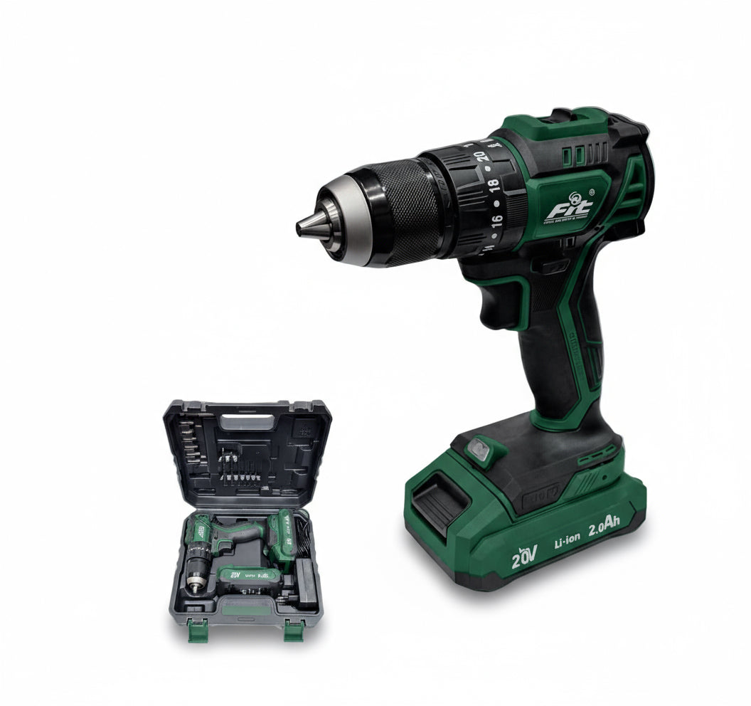 شنيور بطارية 20فولت 13مم عزم 70نيوتن براشليس دقاق 2بطارية وشاحن FIT